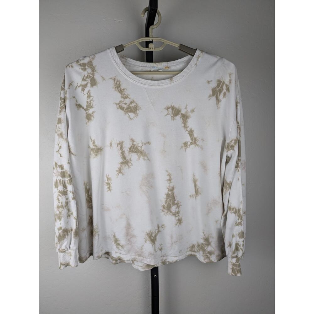 C&C California Tie Dyed Long Sleeve Cropped Lightweight Sweatshirt beige